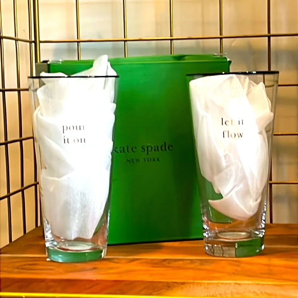 kate spade gold-lettered Clear Pint Glasses (set of 2)